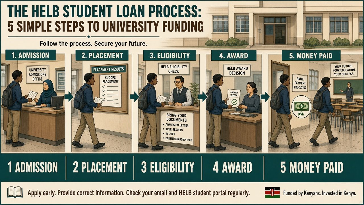 Five clear steps: Admission, Placement, Eligibility, Award, Money Paid.