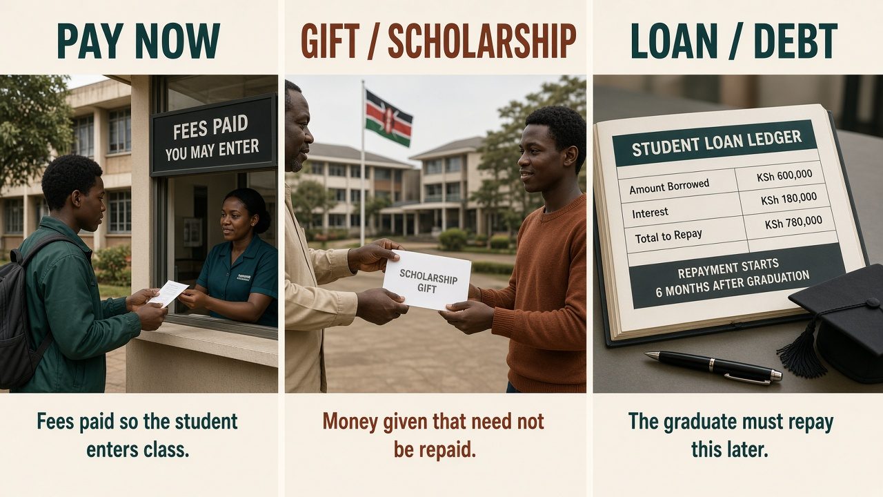 Three kinds of money: Pay Now, Gift or Scholarship, Loan or Debt.