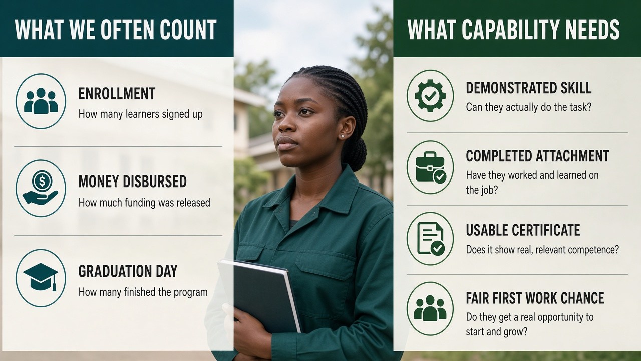 Two lists: What We Often Count versus What Capability Needs.