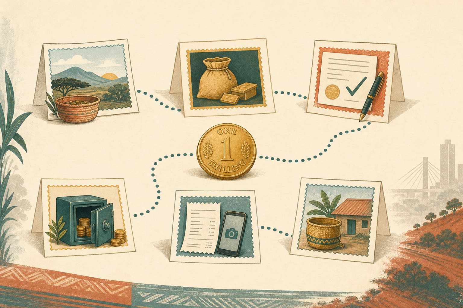 Conceptual illustration of a coin travelling through stations of source, assignment, authorisation, recipient, evidence and balance.